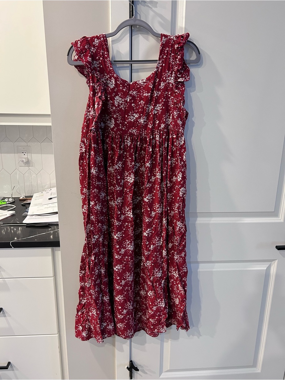 Limelight Red White Floral Ruffle Midi Dress Women’s Romantic Cottage core